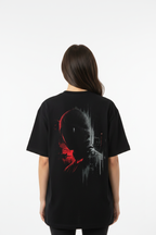 Female Model - Cyber-Noir Black Tee Back