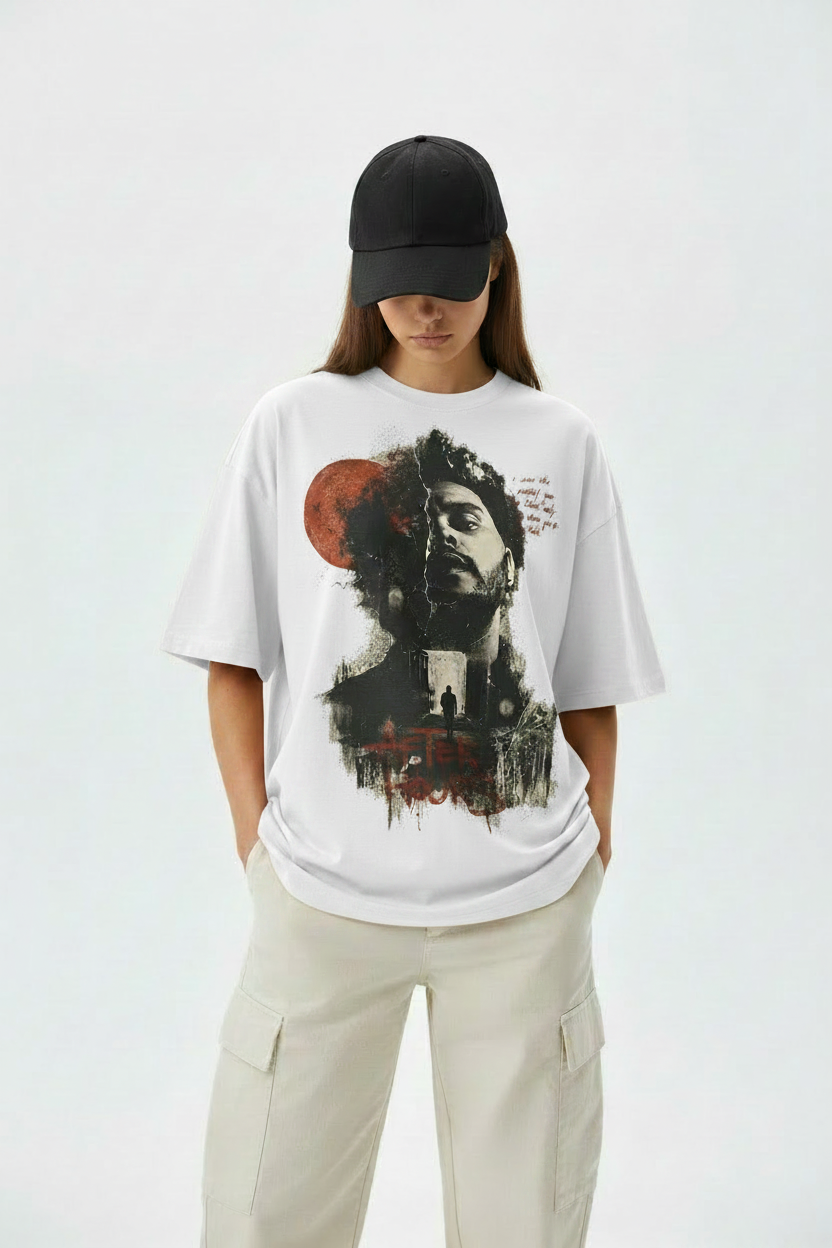 Female Model – Fractured Reflection White Tee