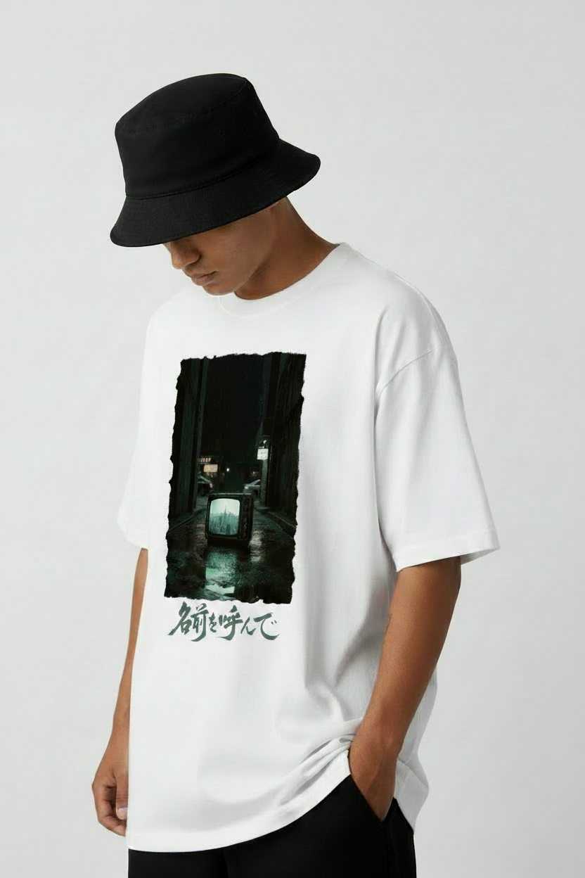 Ghost Frequency White Tee - Male Model 2