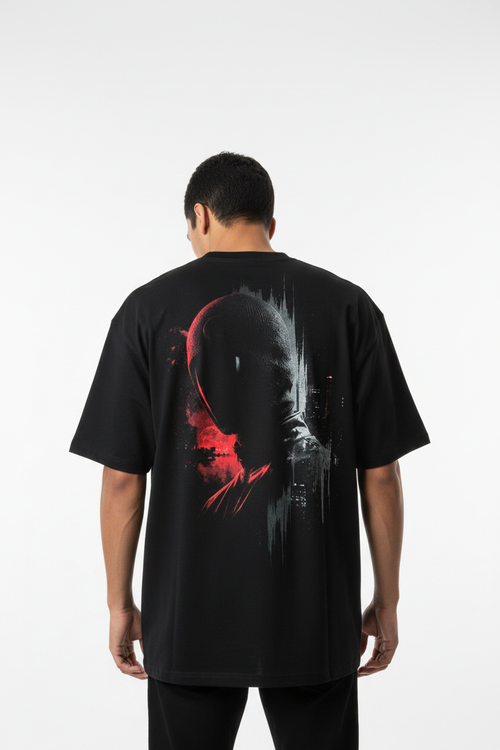 Male Model - Cyber-Noir Black Tee (Midnight Syndicate Style)